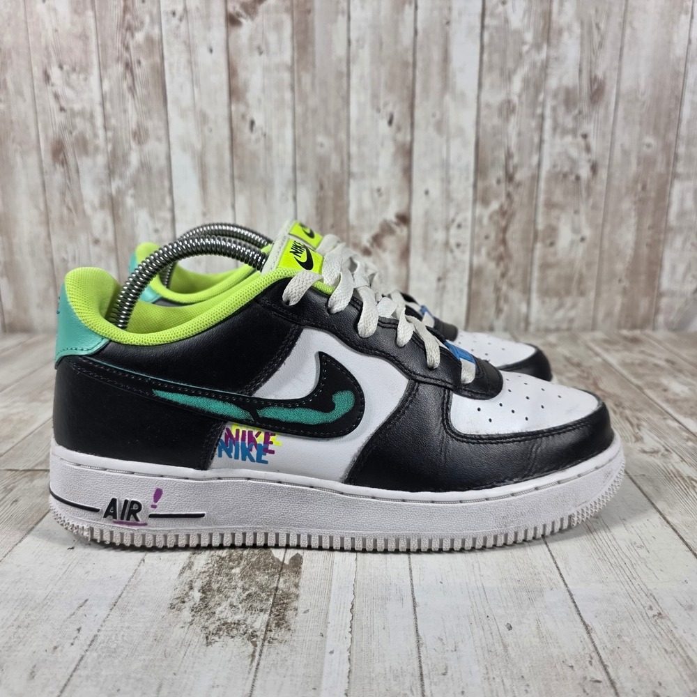 Nike Air Force 1 Low GS Black White Multi Color DX3349-100 Womens 8.5 / Youth 7Y